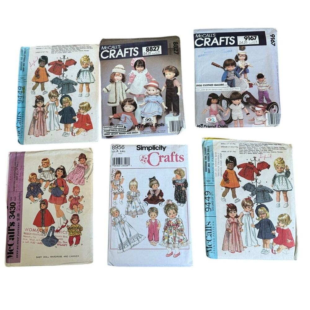 Vintage 60s 80s Doll Outfits Sewing Patterns Lot of 6 - McCall's Simplicity